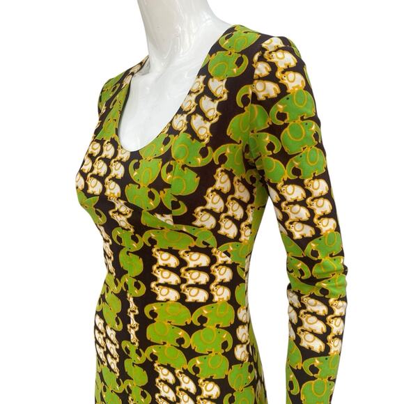 Vintage 60’s/70’s Elephant Print Op-Art Long Sleeve Maxi Dress, XS/S - Picture 3 of 13